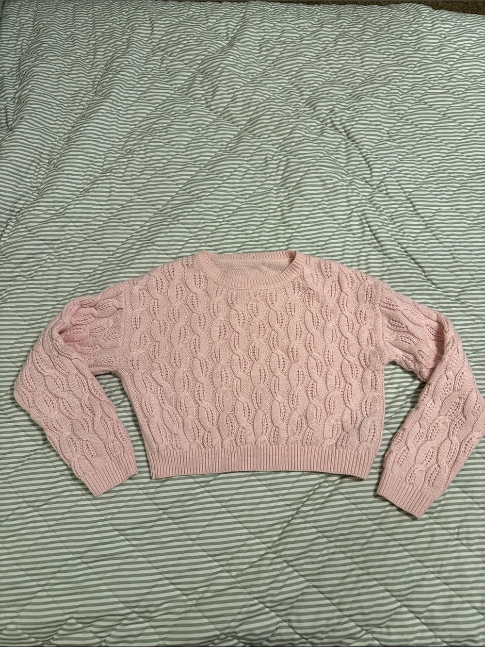 Cider Soft Pink Cropped Cable Knit Crew Sweater